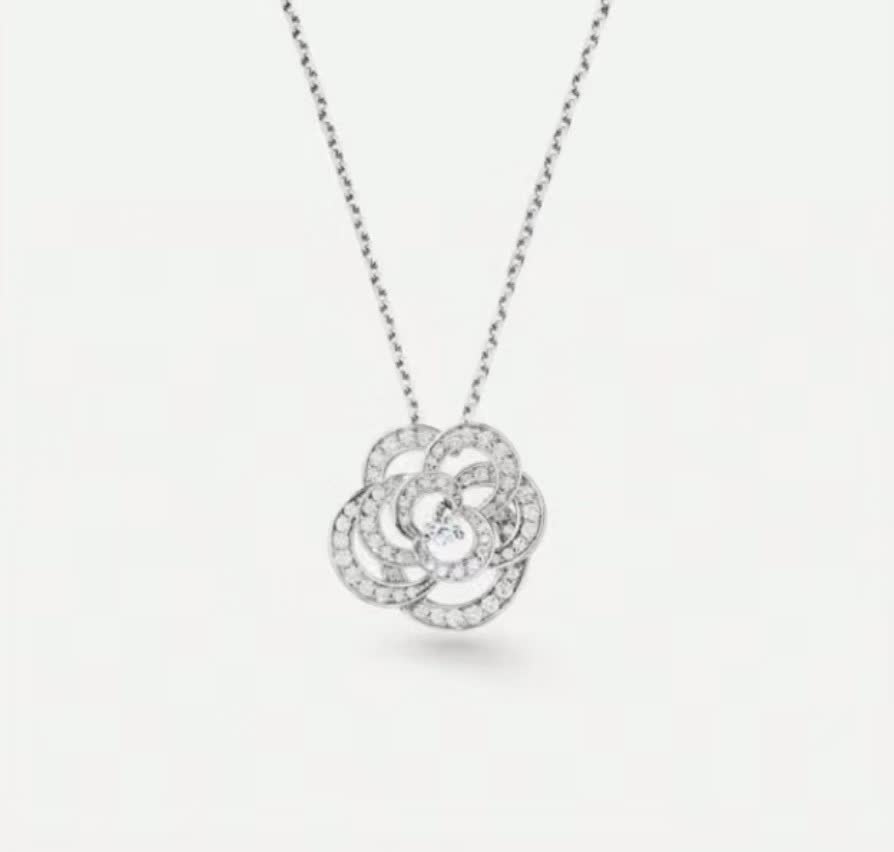 Elegant Silver Flower Diamond Pendant Necklace
