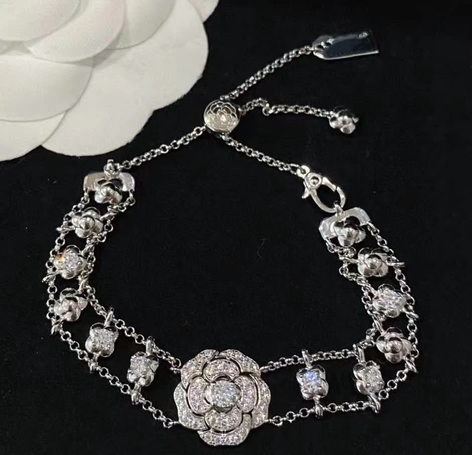 Chanel Silver Flower Diamond Necklace