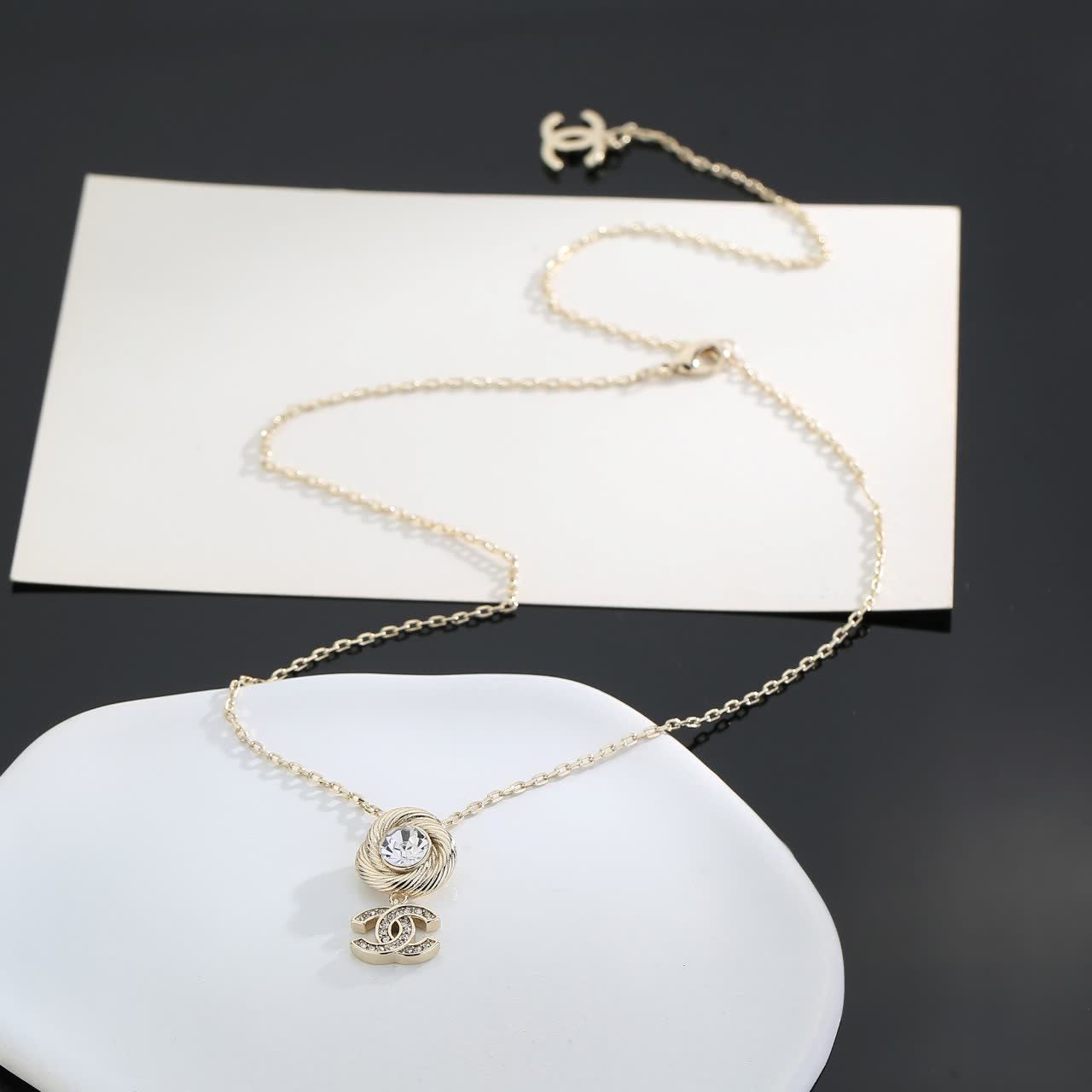 Chanel CC Logo Crystal Pendant Necklace Chanel CC Logo Crystal Pendant Necklace
