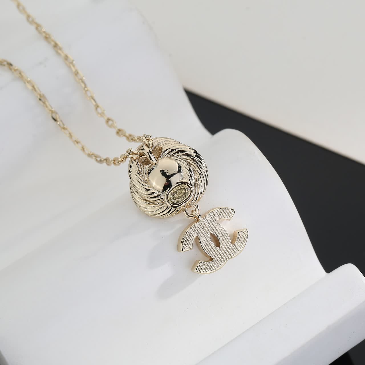 Chanel CC Logo Crystal Pendant Necklace