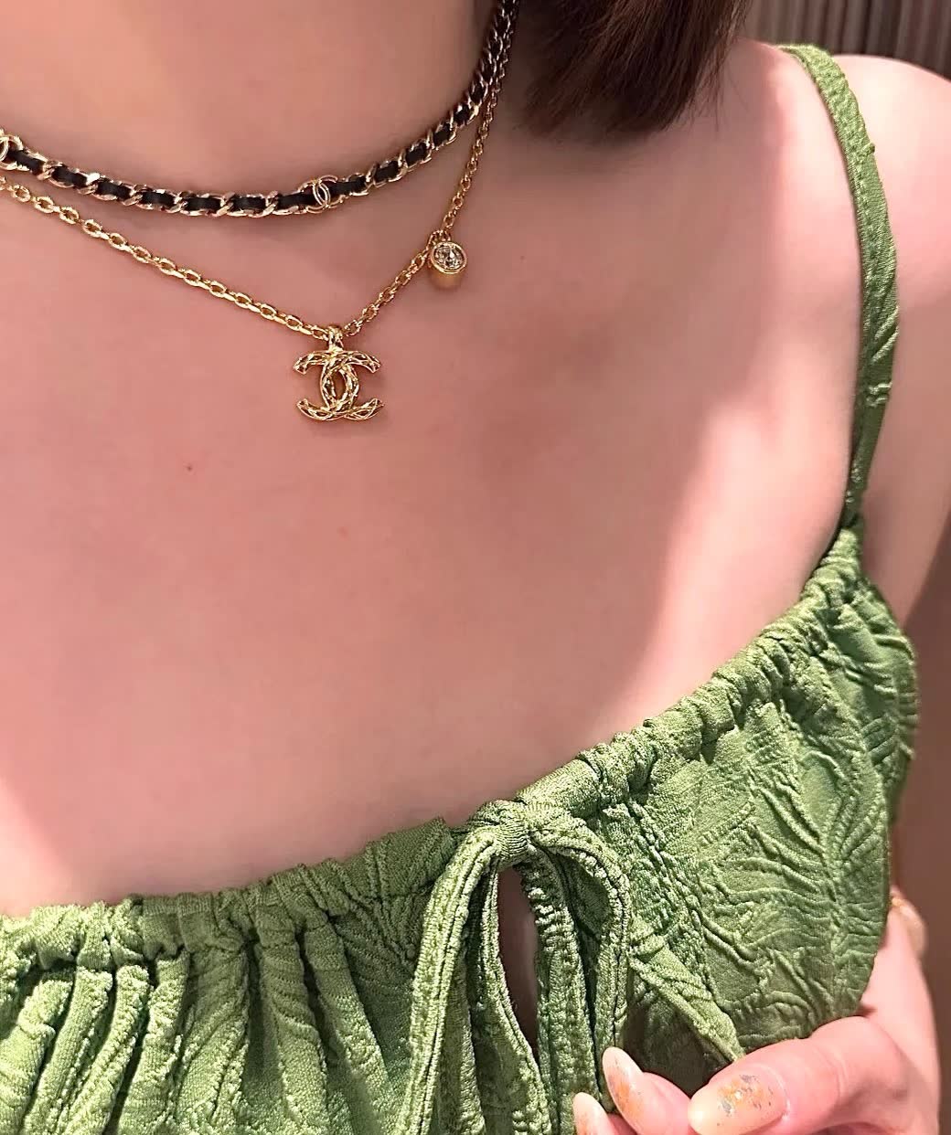 Chanel CC Logo Gold Plated Necklace with Crystal
