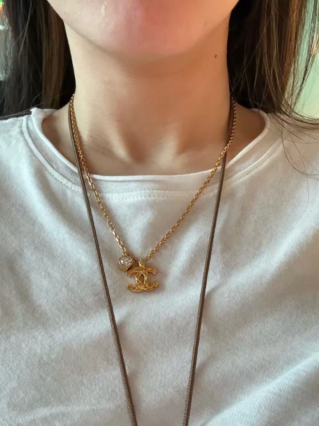 Chanel CC Logo Gold Plated Necklace with Crystal