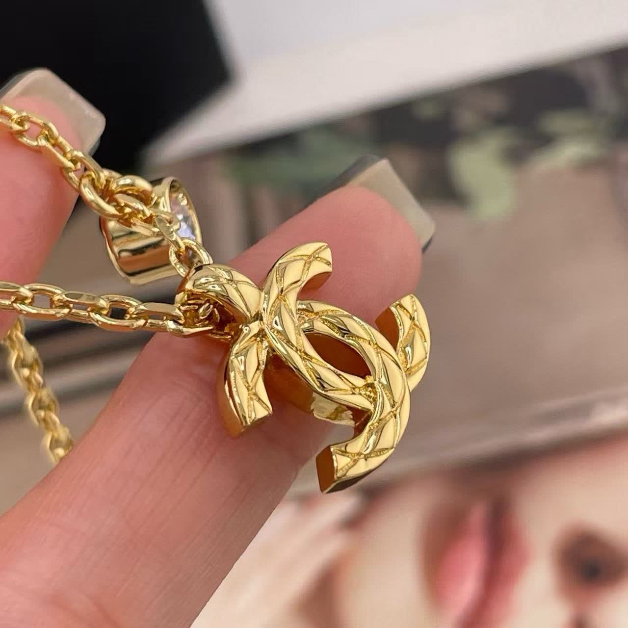 Chanel CC Logo Gold Plated Necklace with Crystal