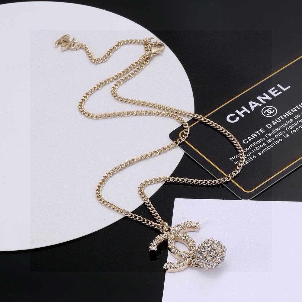 Chanel CC Logo Crystal Pendant Necklace