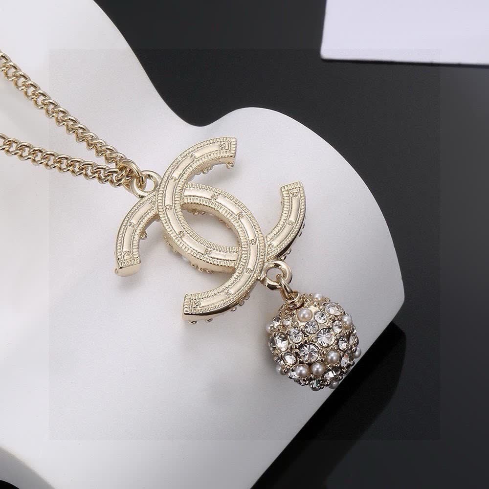 Chanel CC Logo Crystal Pendant Necklace