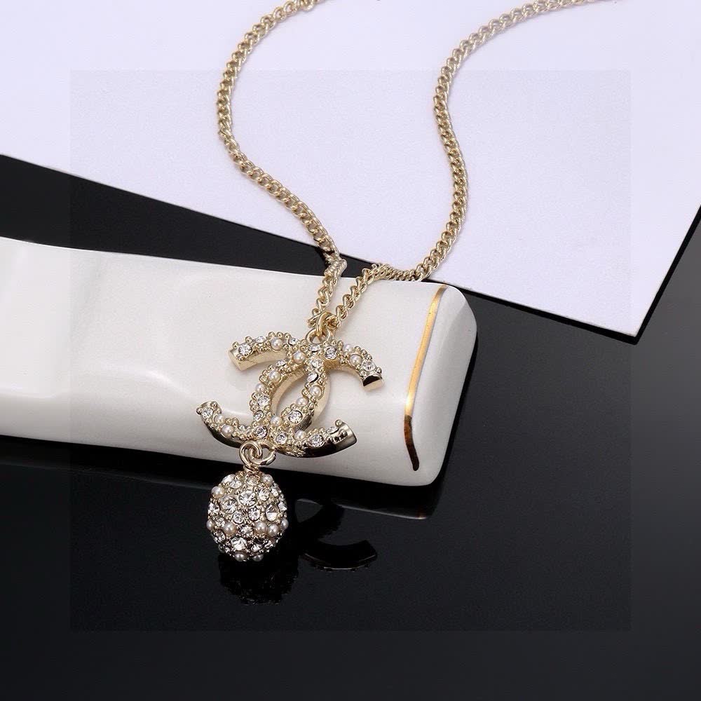 Chanel CC Logo Crystal Pendant Necklace