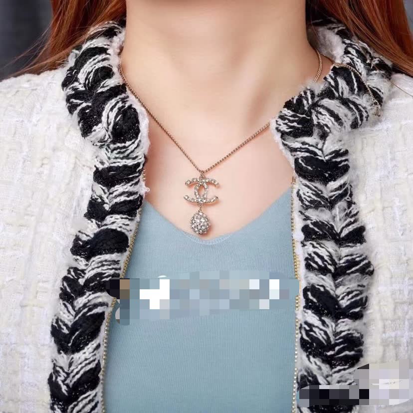 Chanel CC Logo Crystal Pendant Necklace
