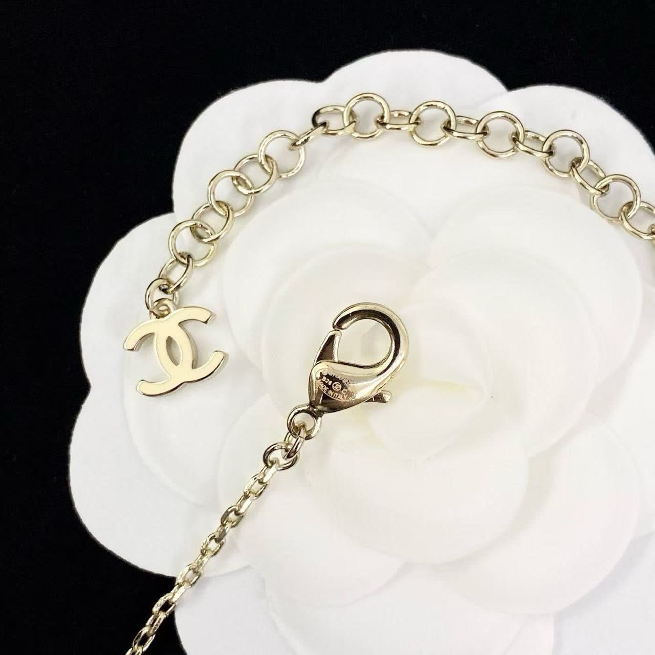 Chanel Silver Tone Crystal and Pearl Necklace
