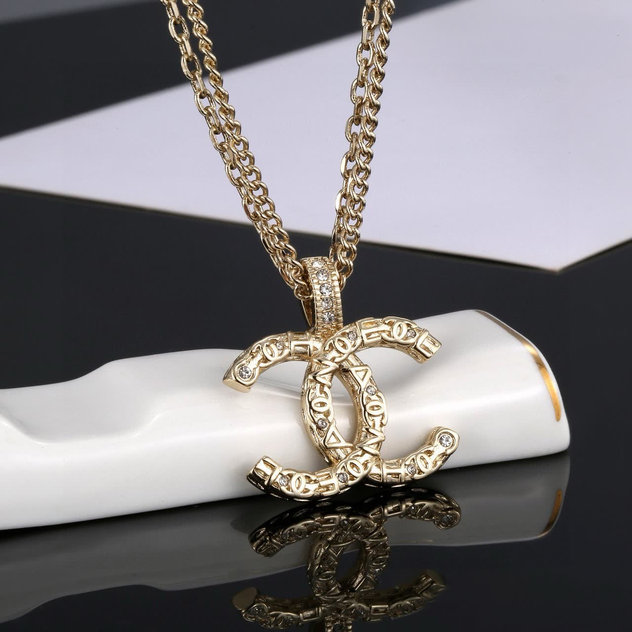 Chanel CC Logo Gold Plated Necklace