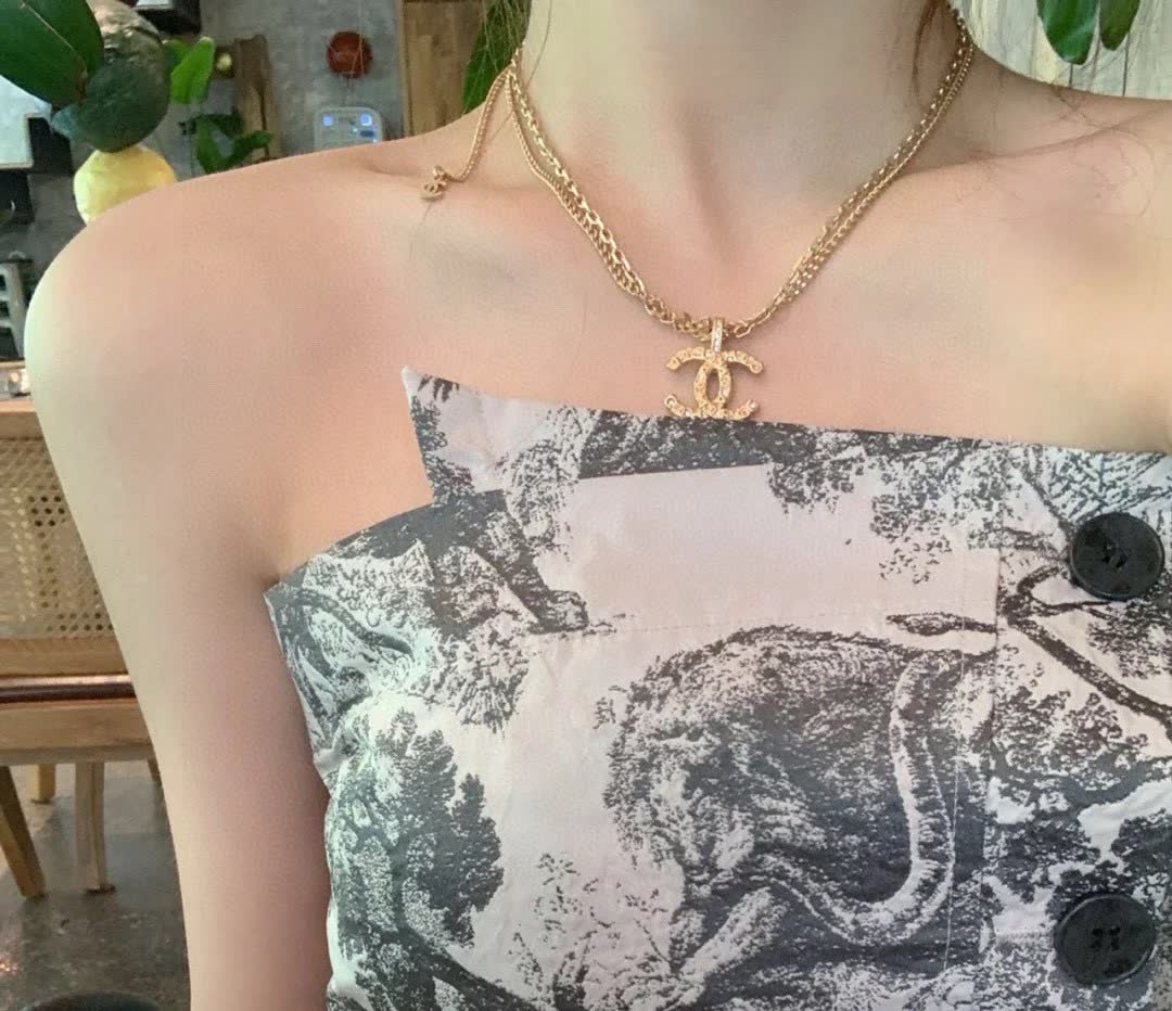 Chanel CC Logo Gold Plated Necklace