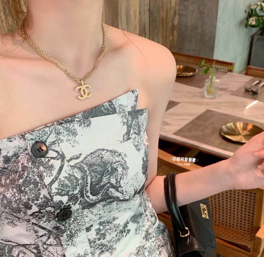 Chanel CC Logo Gold Plated Necklace