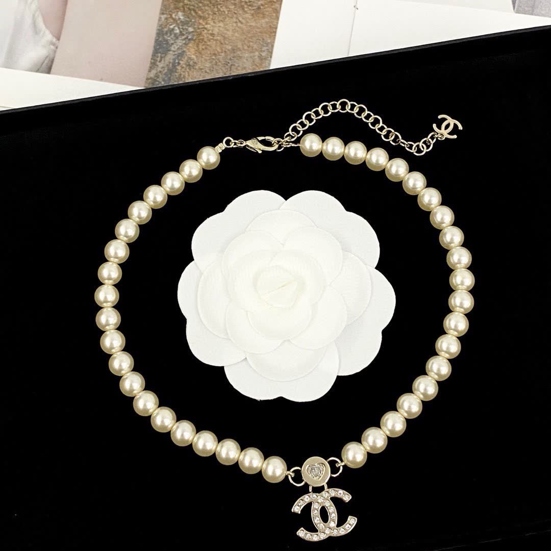 Chanel Pearl Necklace with CC Pendant