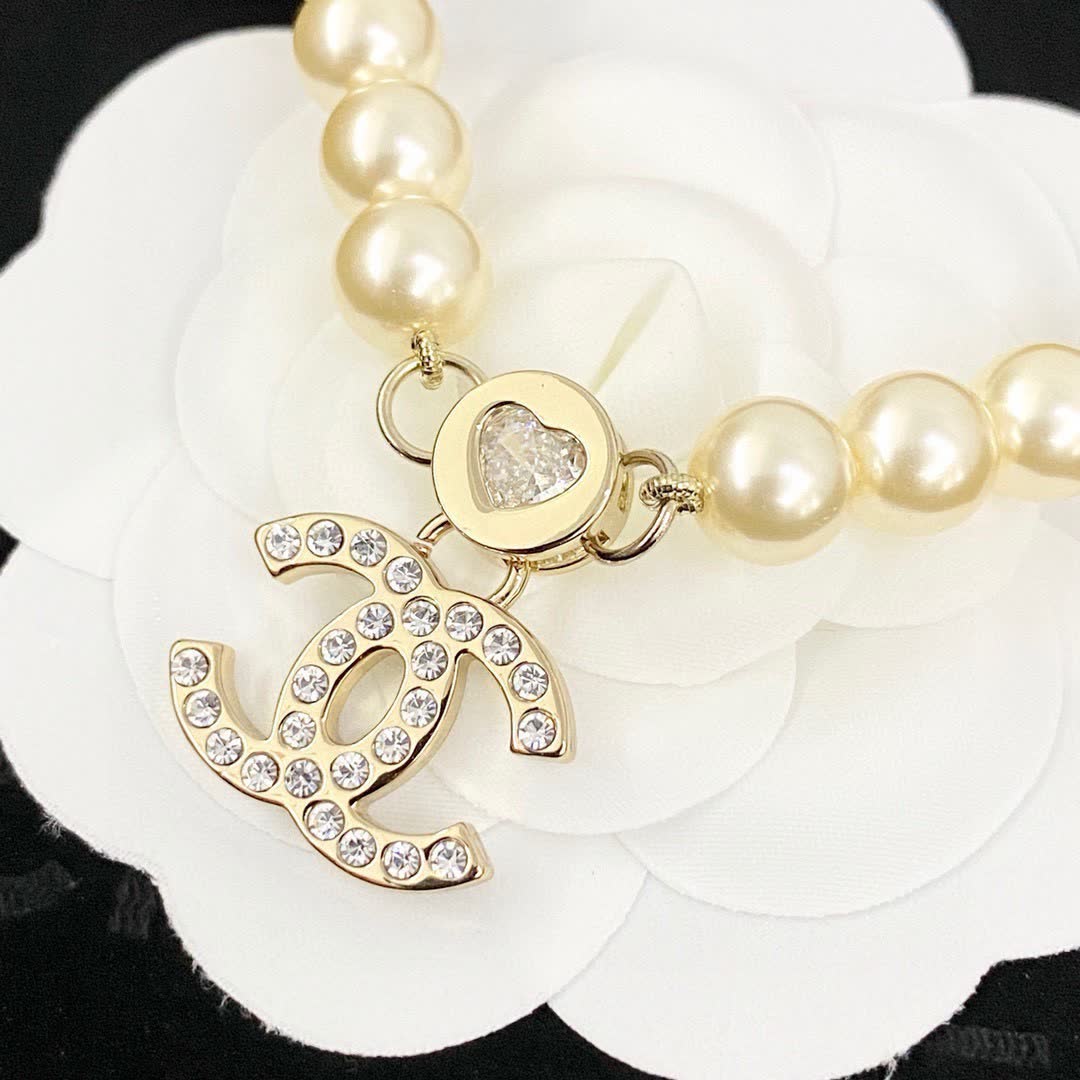 Chanel Pearl Necklace with CC Pendant