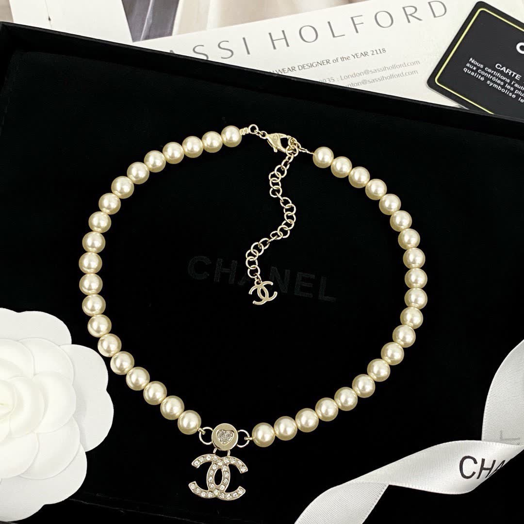 Chanel Pearl Necklace with CC Pendant