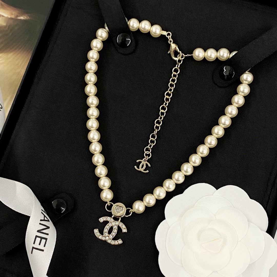 Chanel Pearl Necklace with CC Pendant