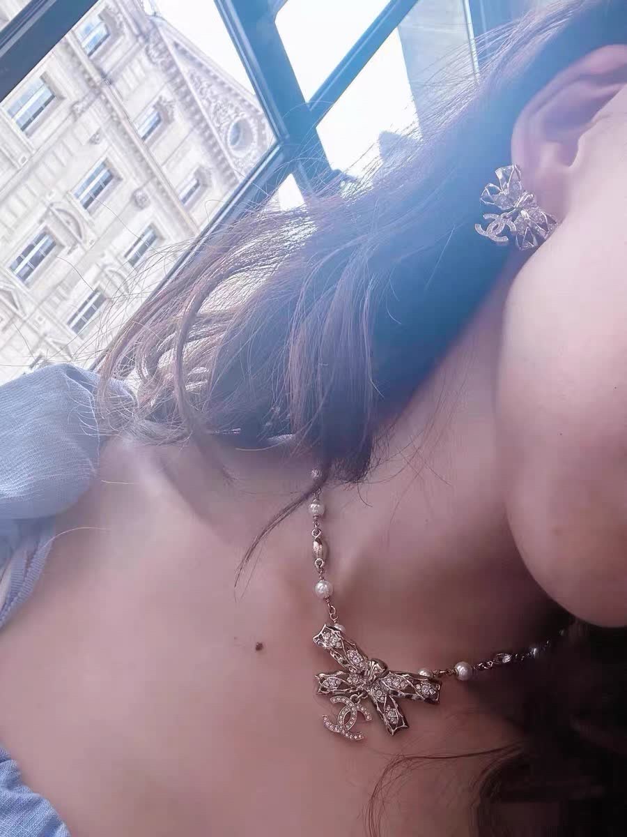 Chanel Pearl and Crystal Bow Necklace