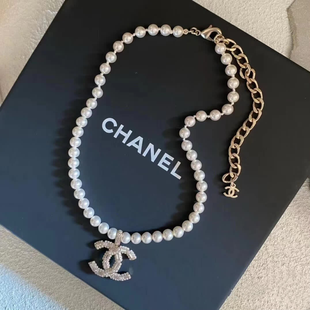 Chanel Pearl Necklace with CC Pendant