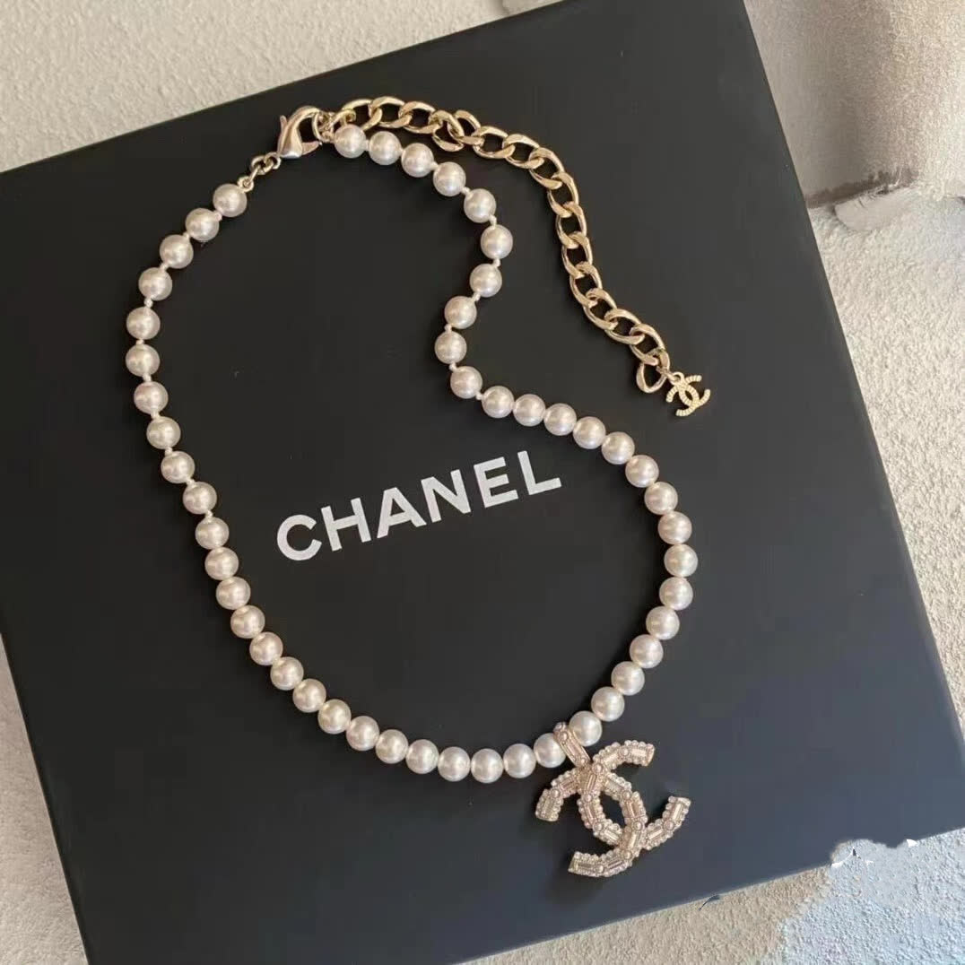 Chanel Pearl Necklace with CC Pendant