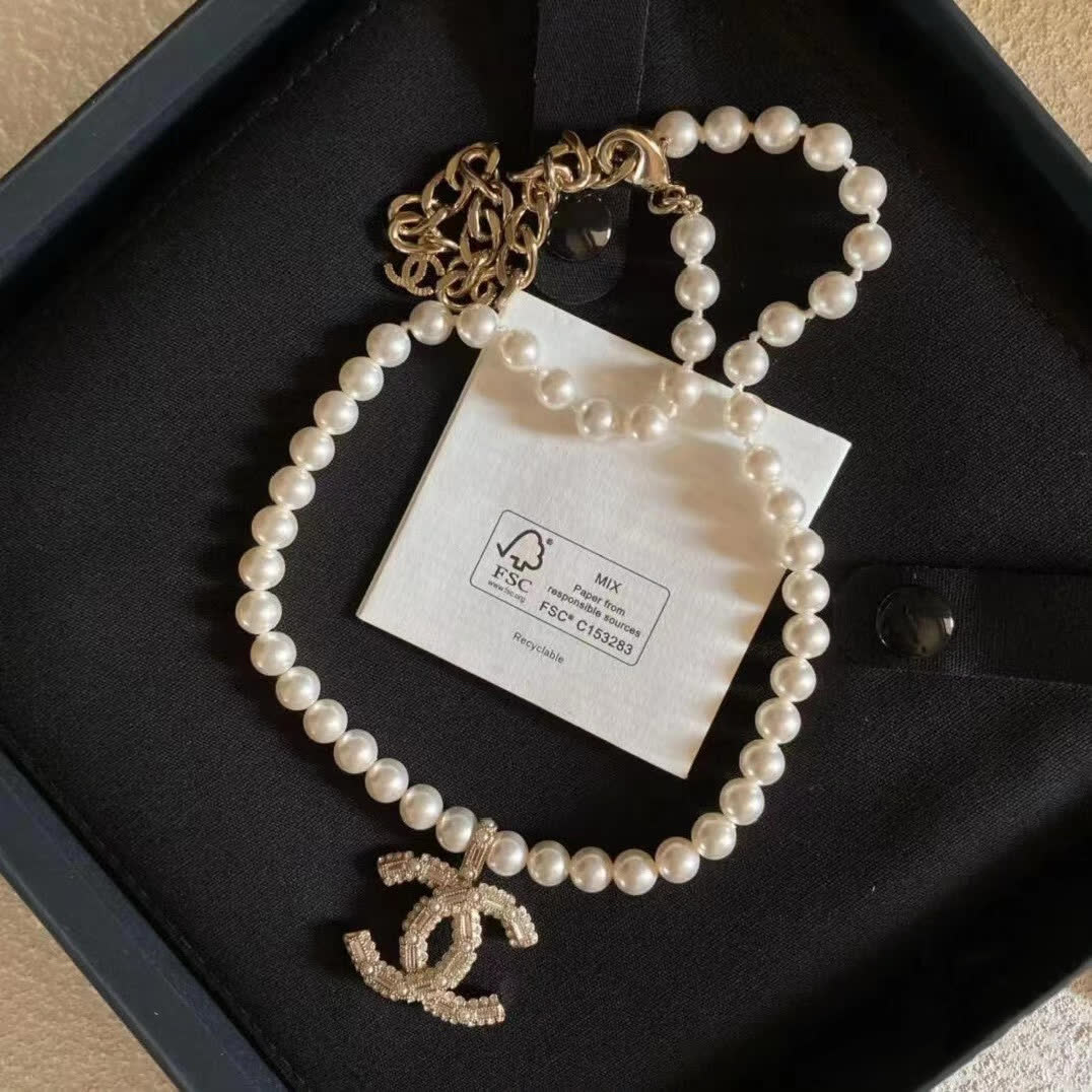 Chanel Pearl Necklace with CC Pendant