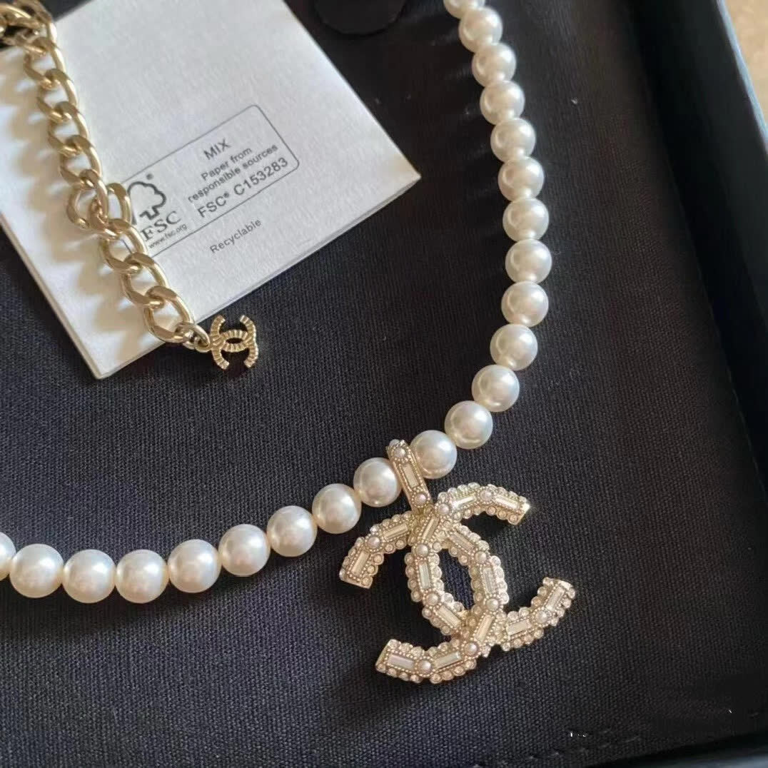 Chanel Pearl Necklace with CC Pendant