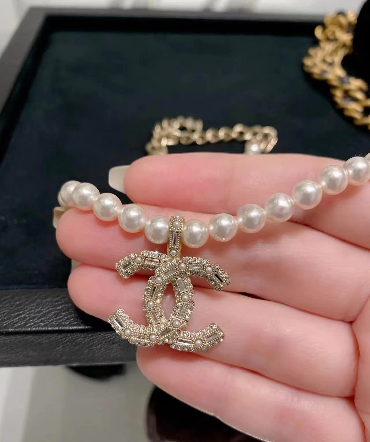 Chanel Pearl Necklace with CC Pendant