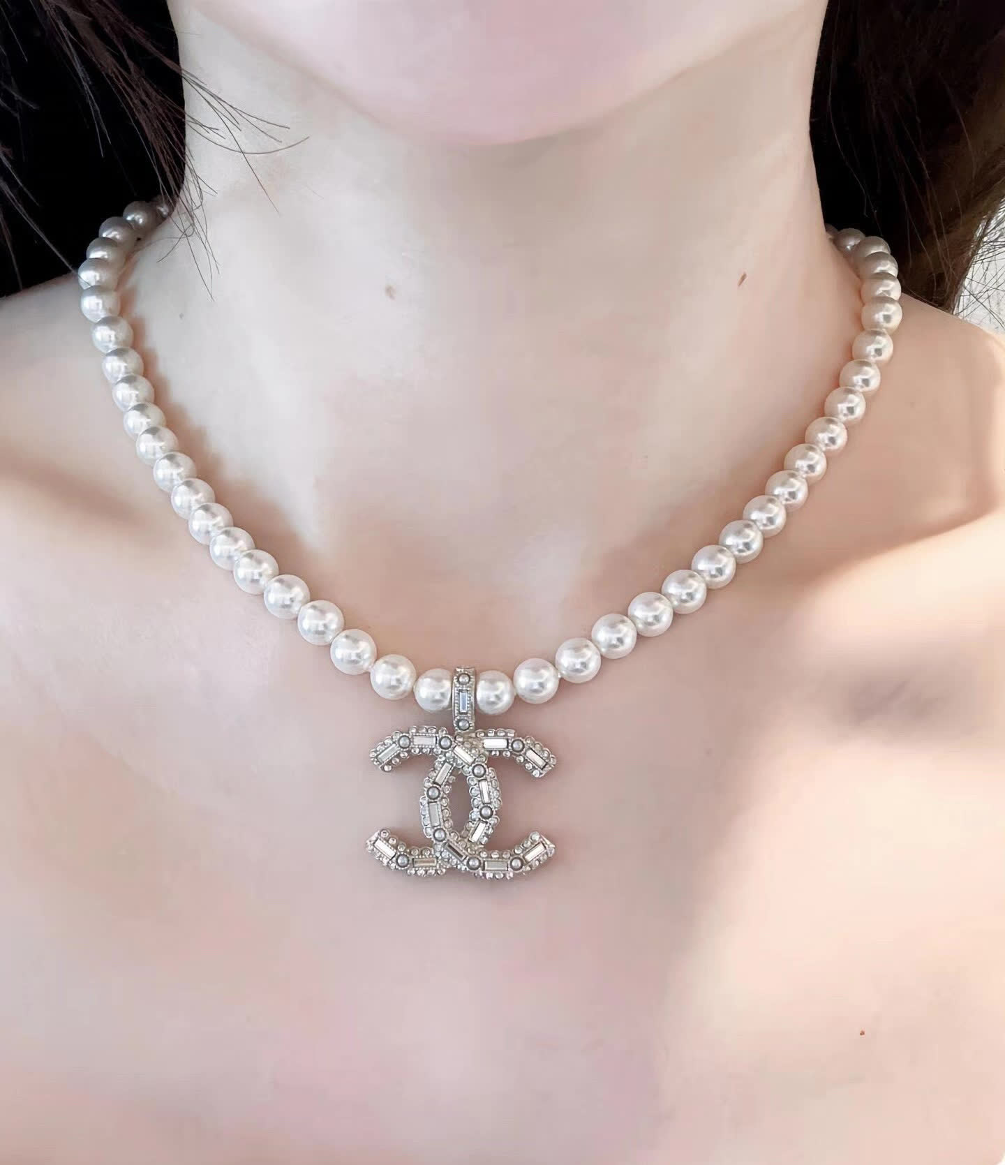 Chanel Pearl Necklace with CC Pendant