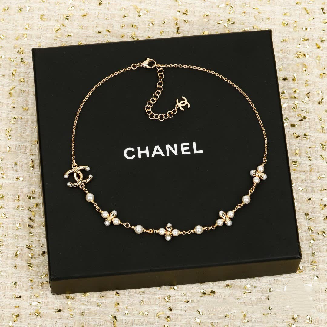 Chanel Pearl and CC Logo Necklace