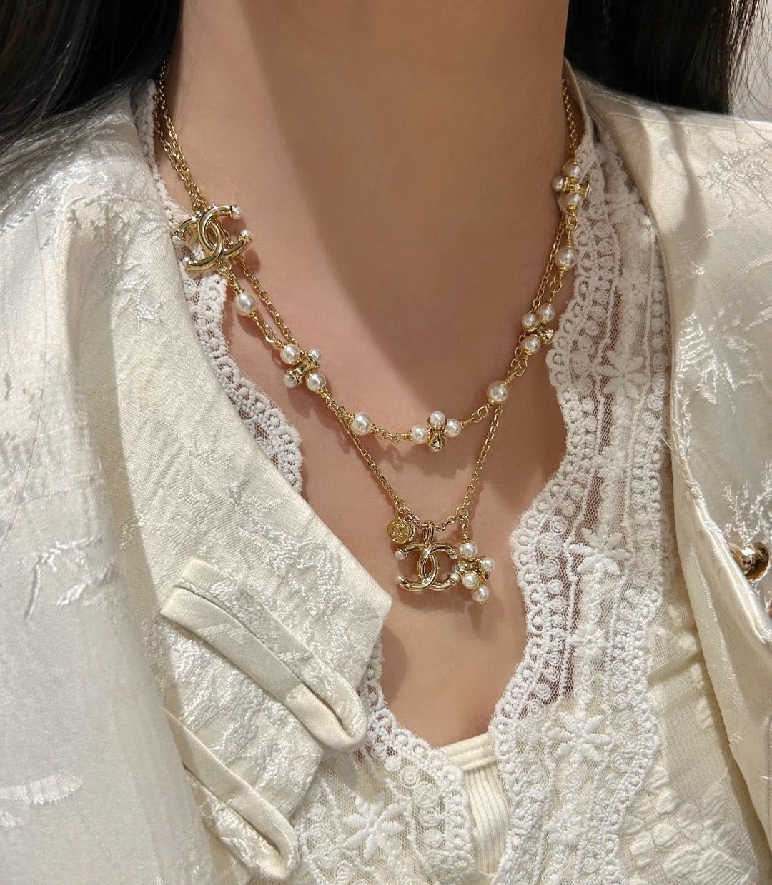 Chanel Pearl and CC Logo Necklace