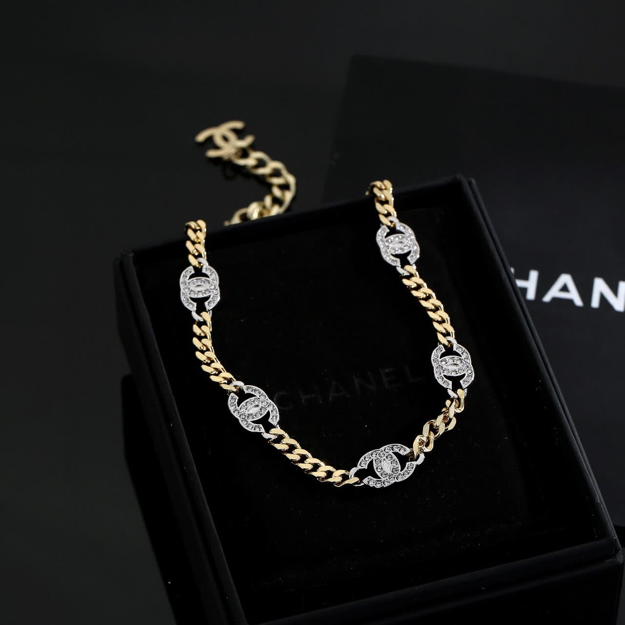 Chanel Gold and Silver Chain Necklace with CC Logo