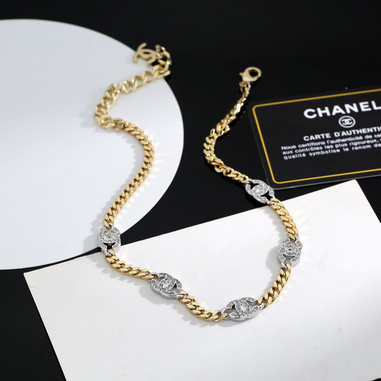 Chanel Gold and Silver Chain Necklace with CC Logo