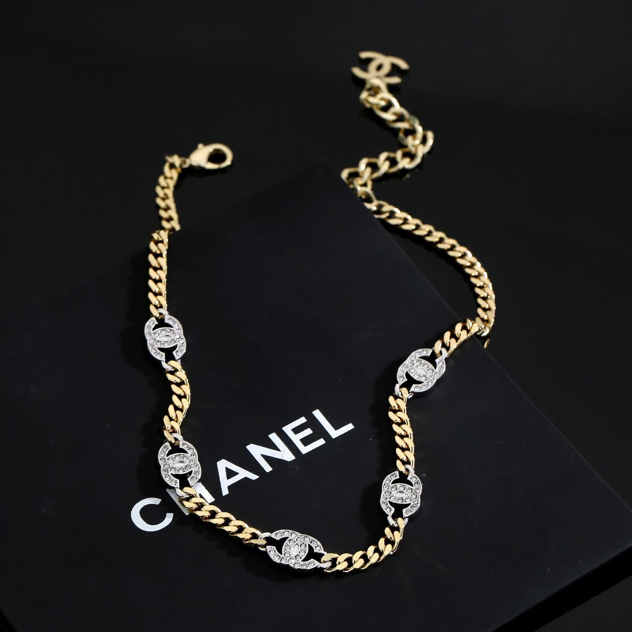Chanel Gold and Silver Chain Necklace with CC Logo