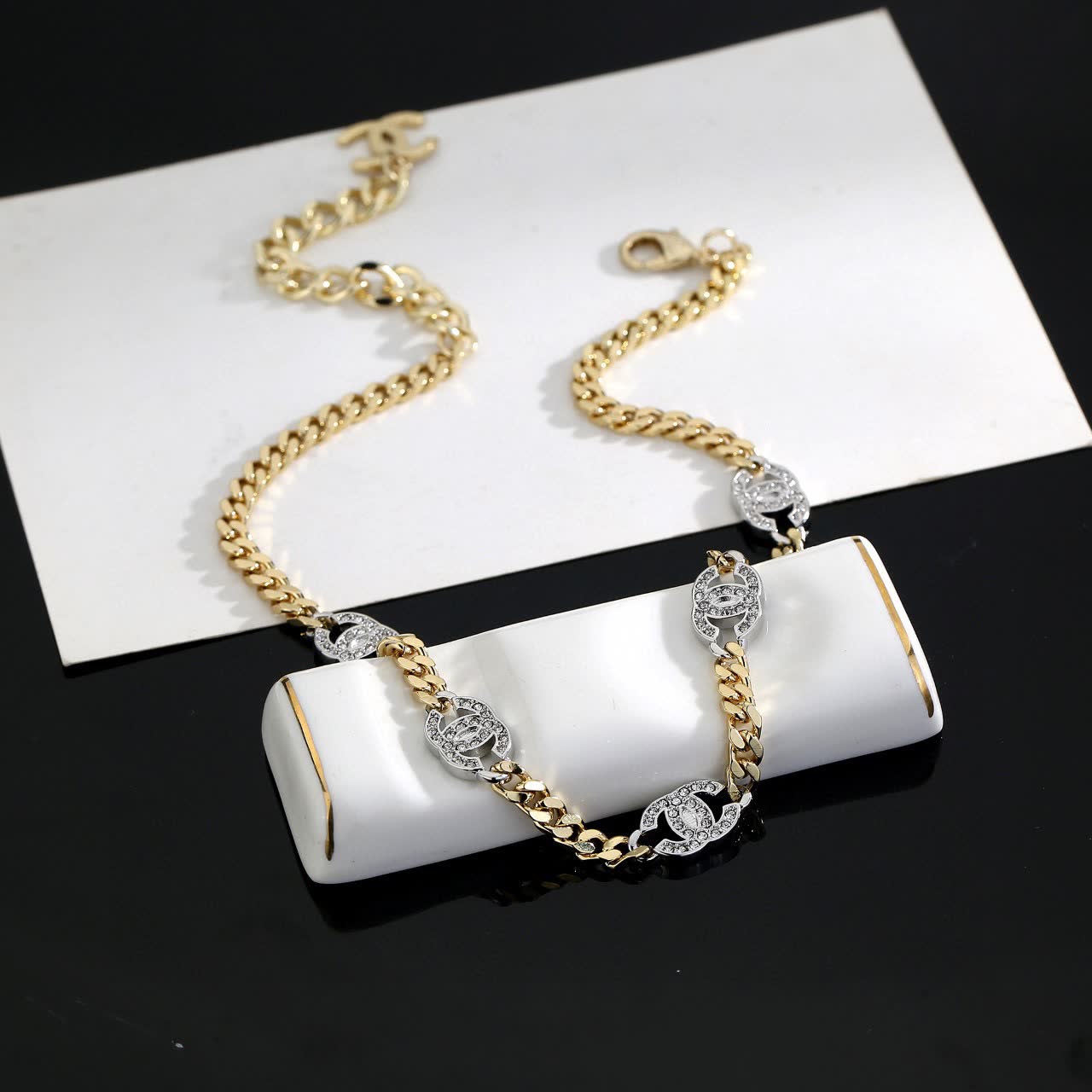 Chanel Gold and Silver Chain Necklace with CC Logo