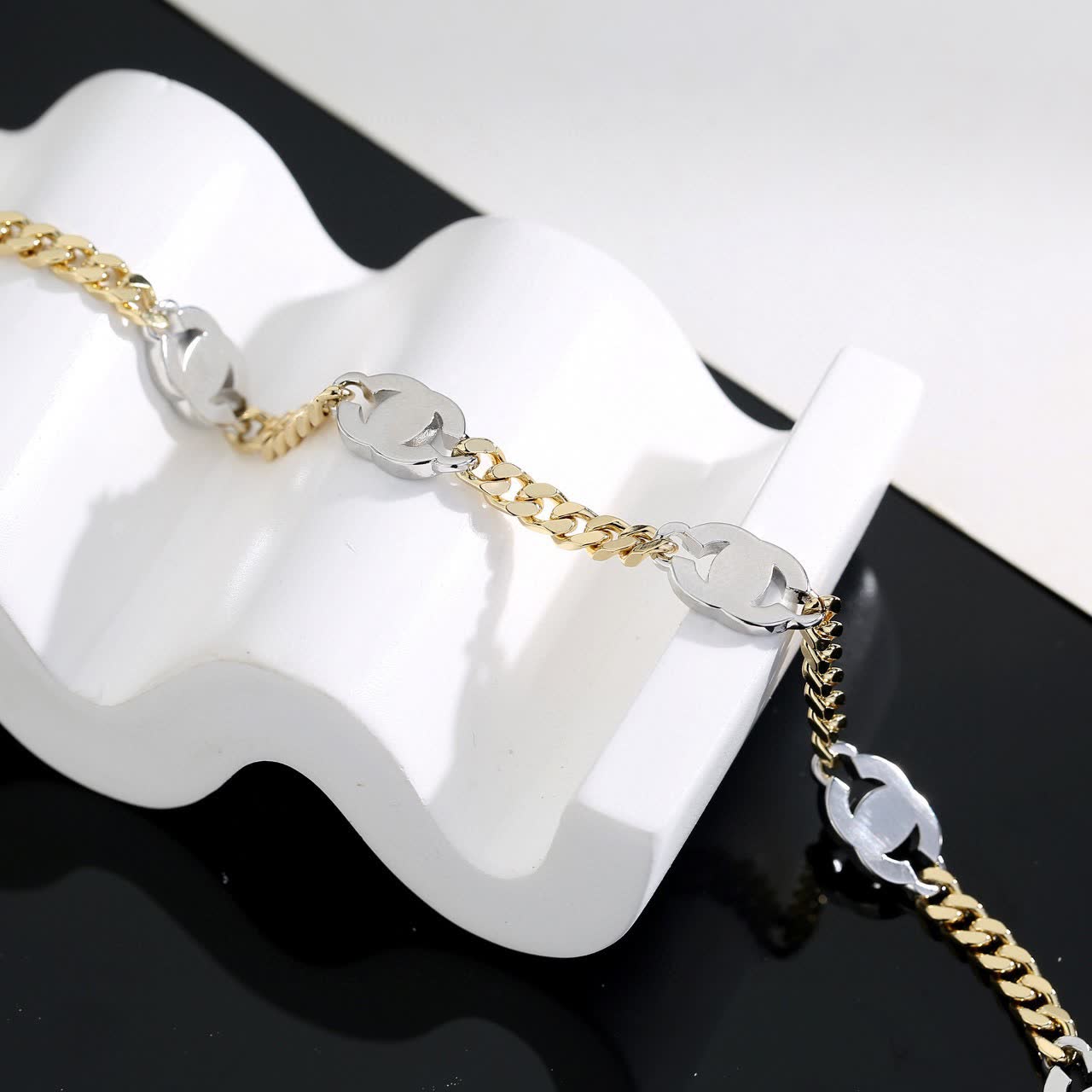 Chanel Gold and Silver Chain Necklace with CC Logo