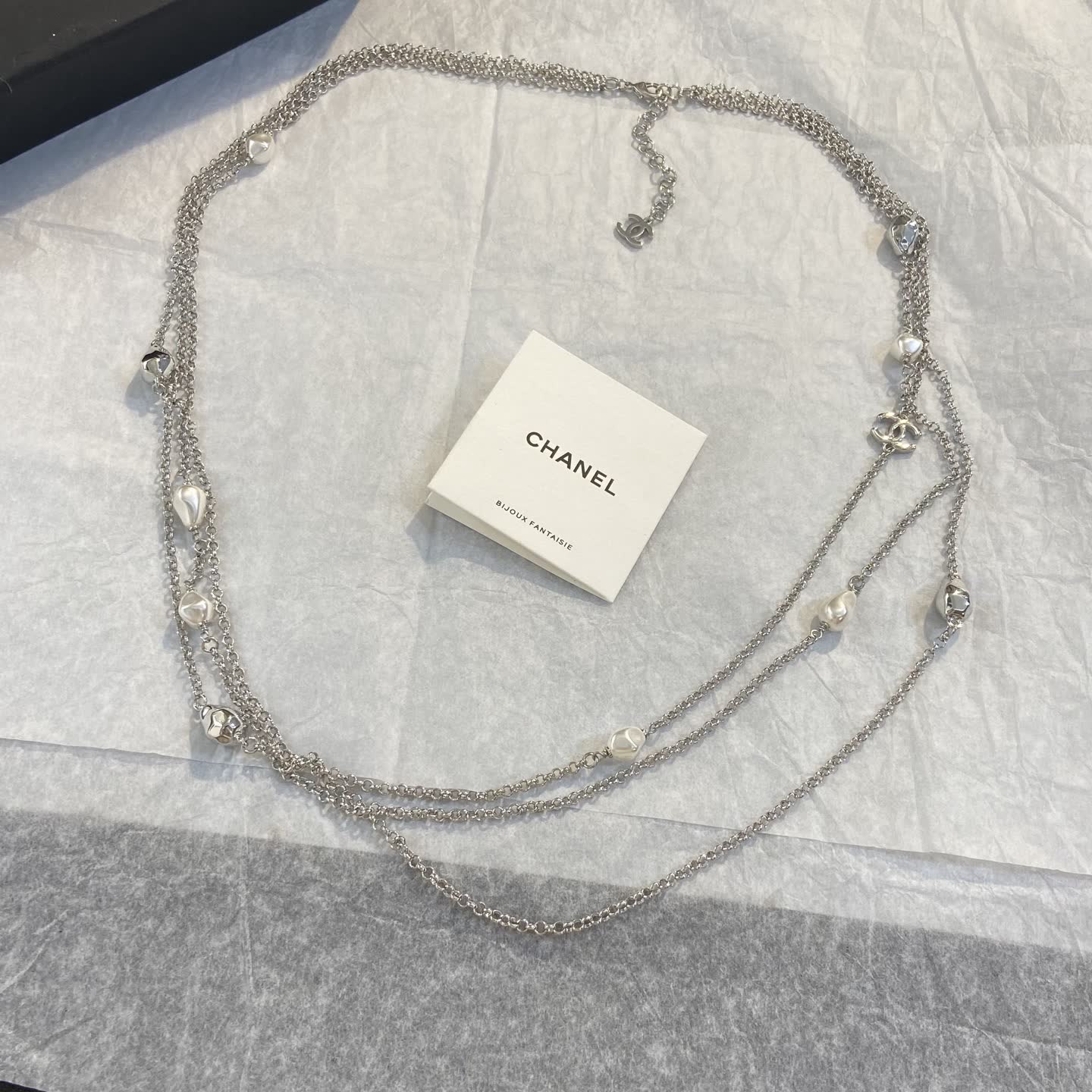 Chanel Double Chain Necklace with Pearls