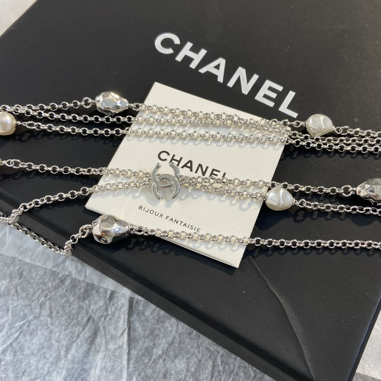 Chanel Double Chain Necklace with Pearls
