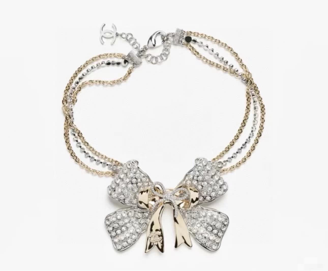 Chanel Silver Bow Statement Necklace