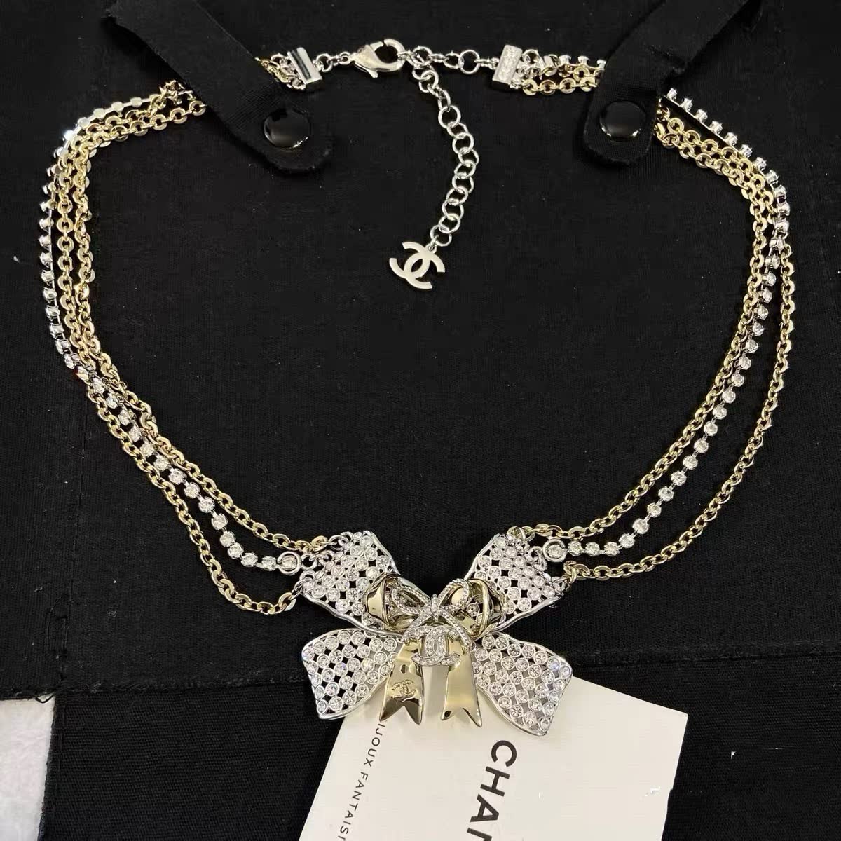 Chanel Silver Bow Statement Necklace