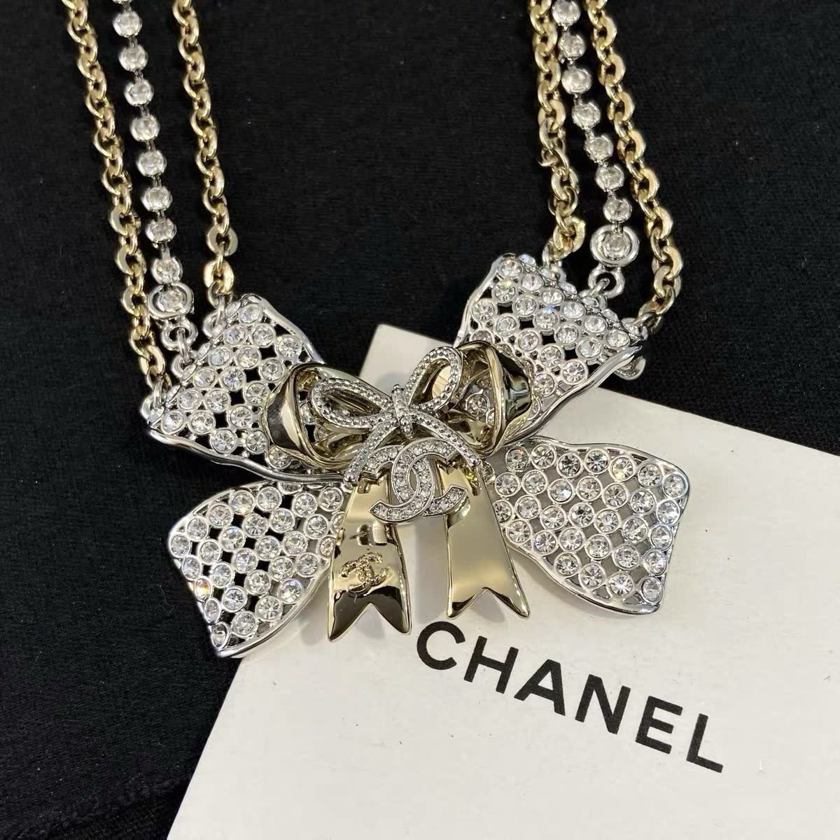 Chanel Silver Bow Statement Necklace