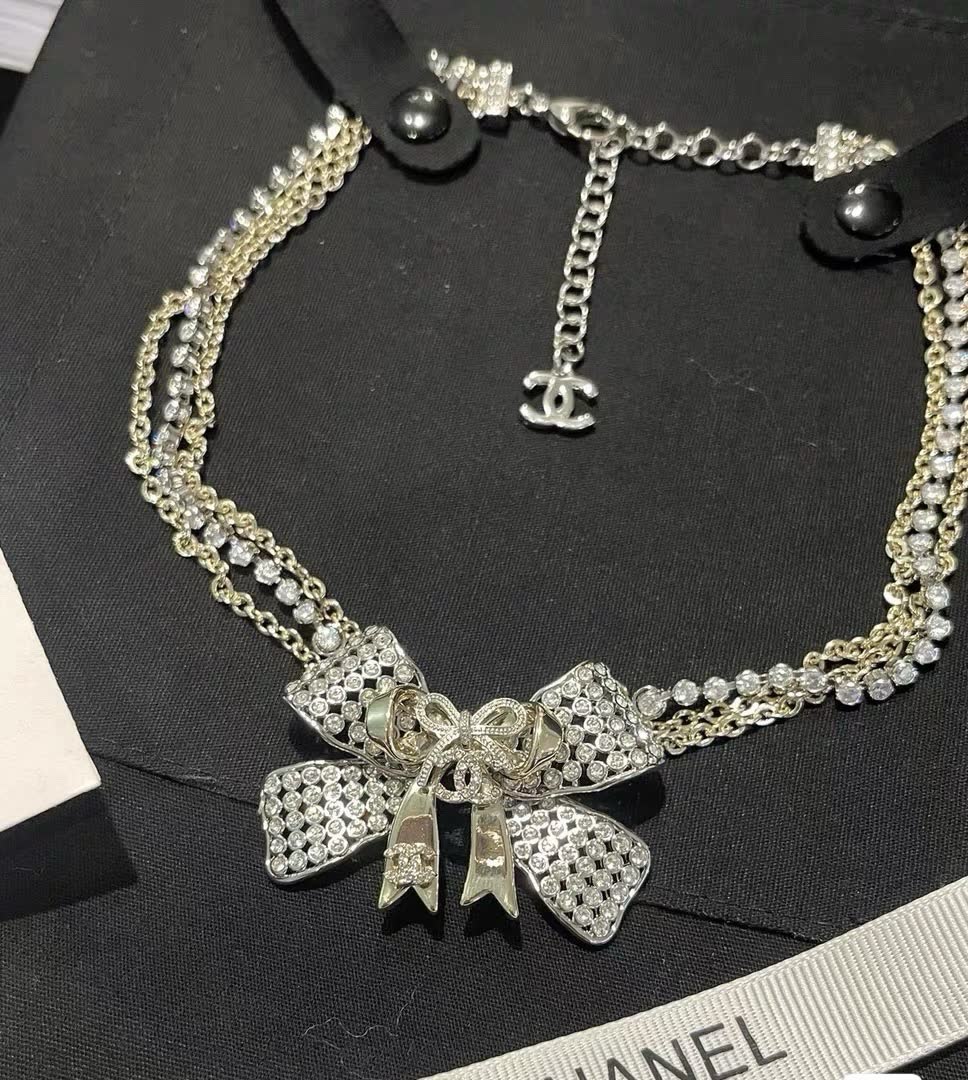 Chanel Silver Bow Statement Necklace