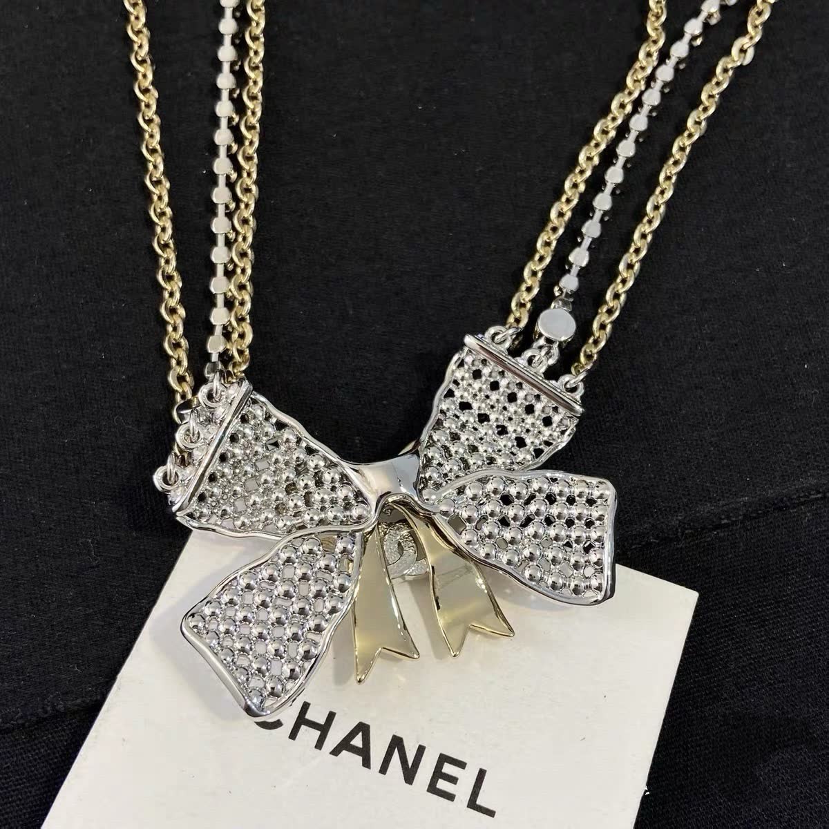 Chanel Silver Bow Statement Necklace
