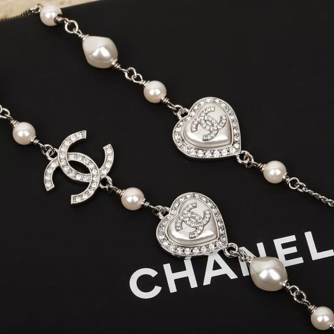 Chanel Pearl and Heart Charm Necklace