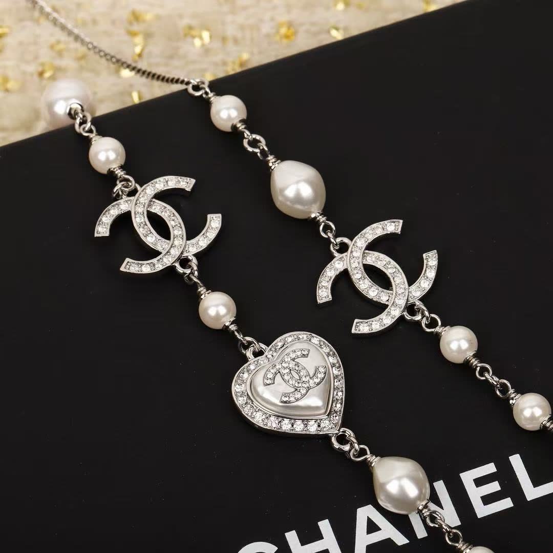 Chanel Pearl and Heart Charm Necklace