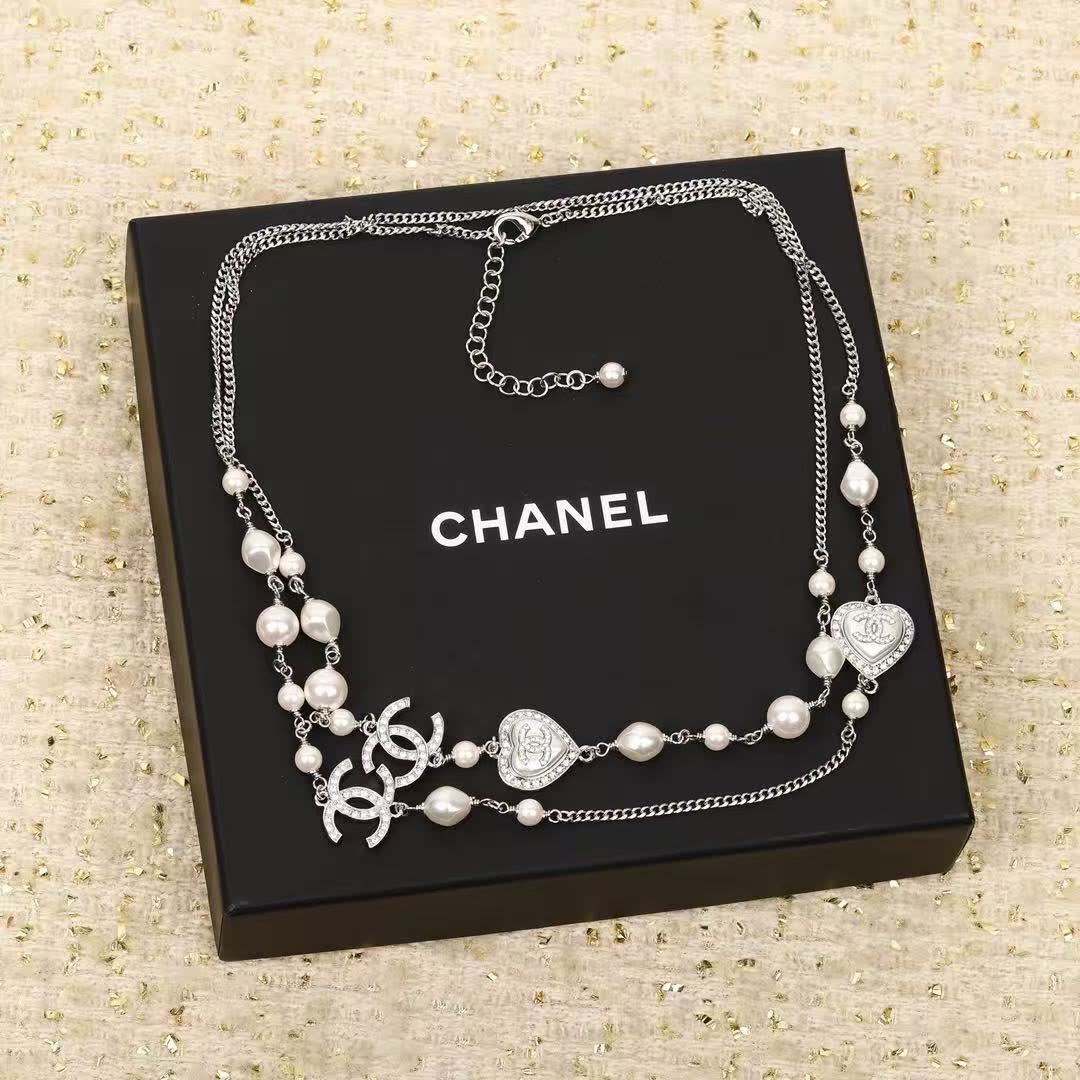 Chanel Pearl and Heart Charm Necklace