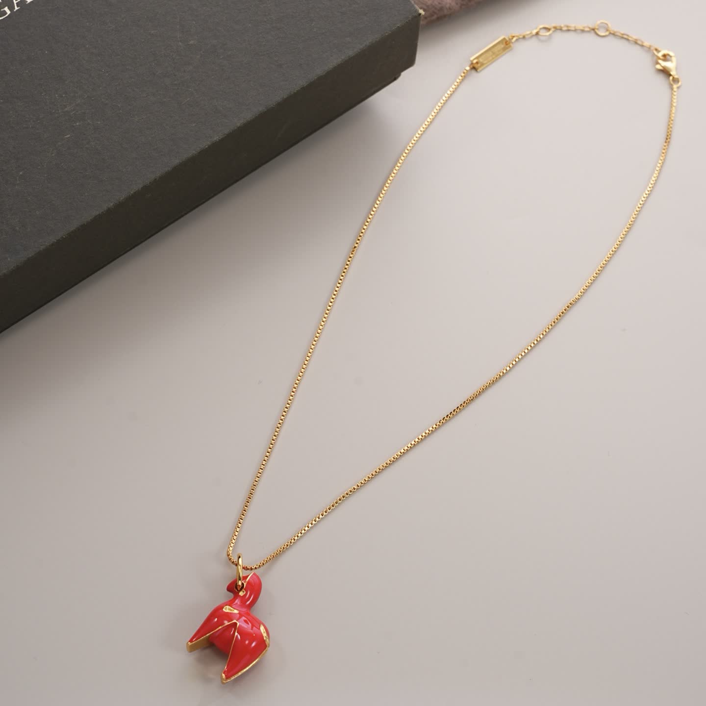 Chanel Red Enamel Horse Pendant Necklace