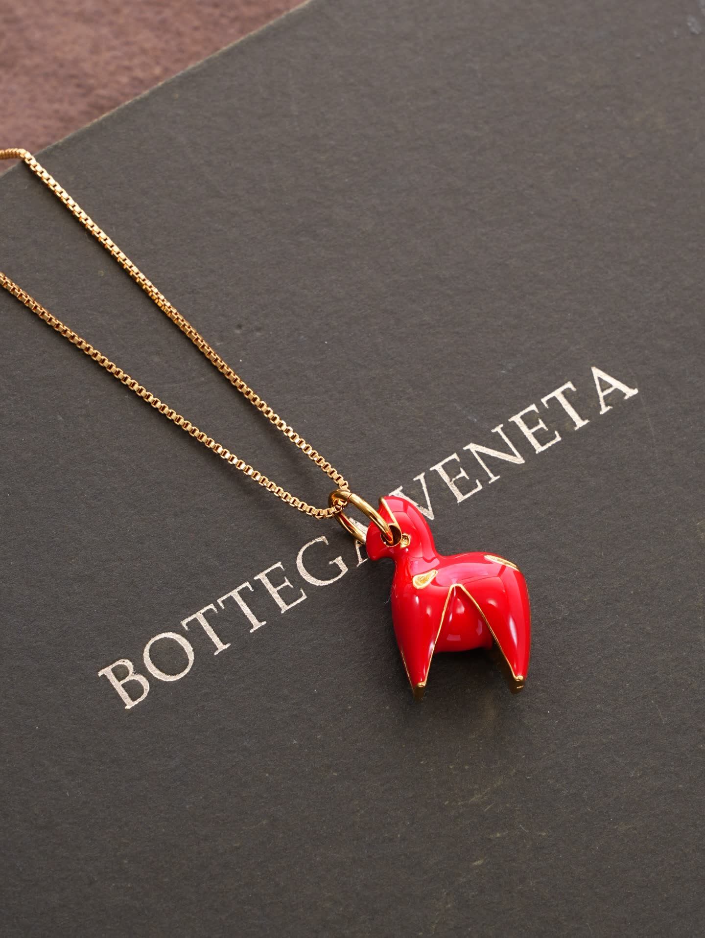 Chanel Red Enamel Horse Pendant Necklace