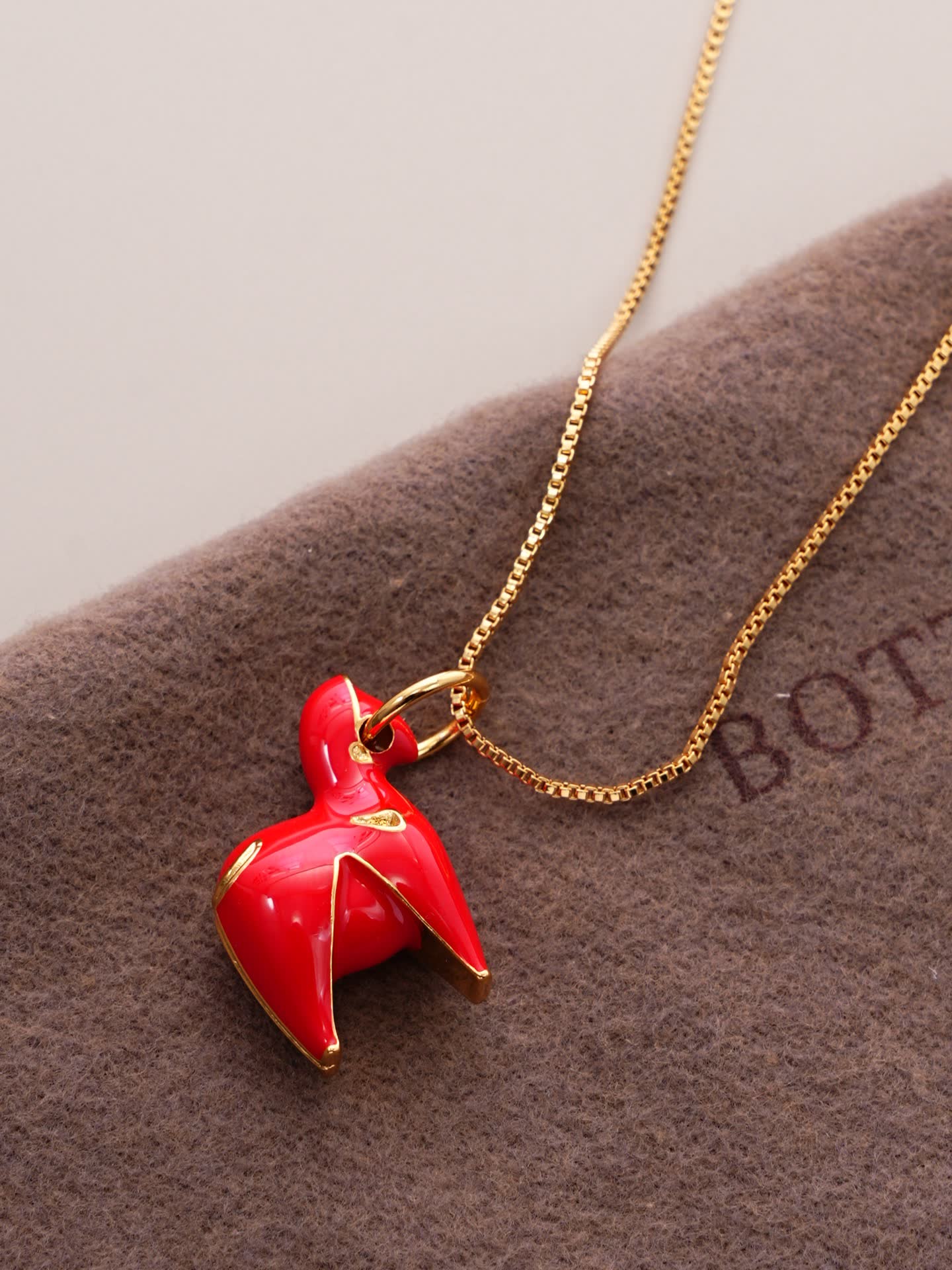 Chanel Red Enamel Horse Pendant Necklace