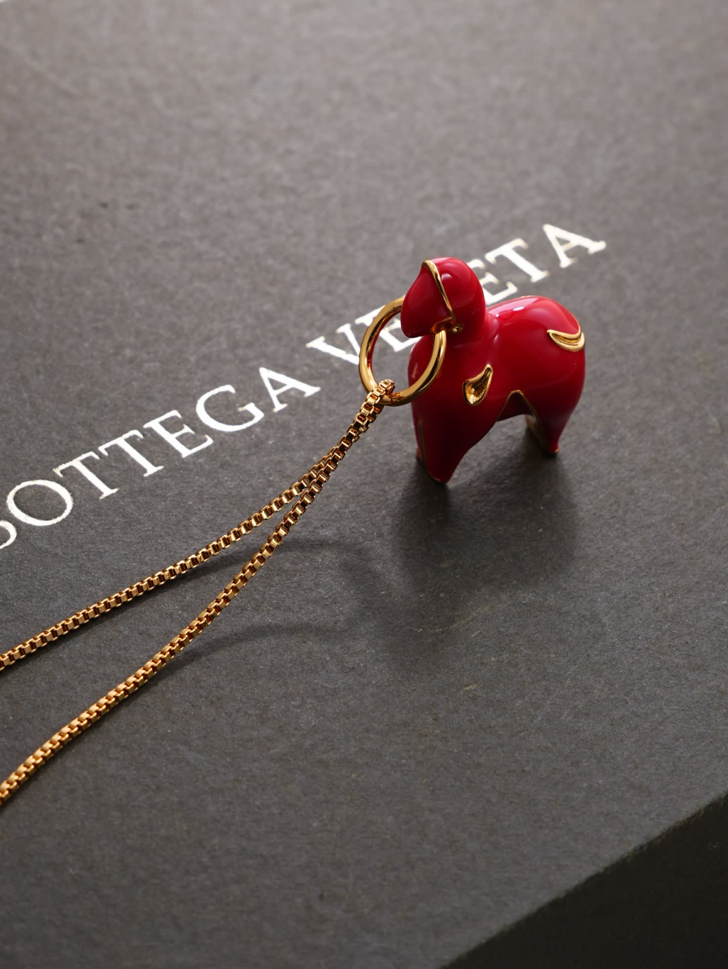 Chanel Red Enamel Horse Pendant Necklace