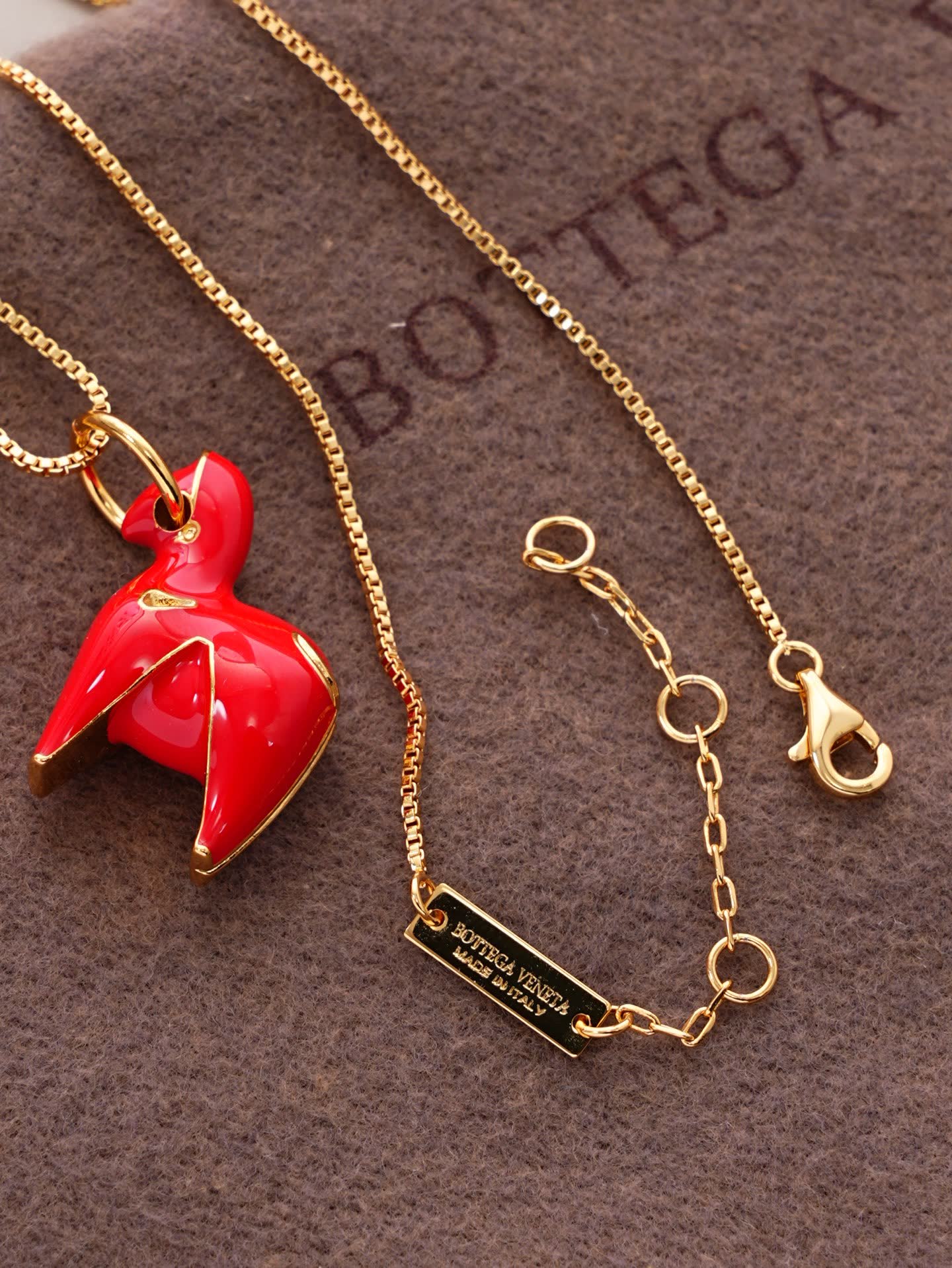 Chanel Red Enamel Horse Pendant Necklace