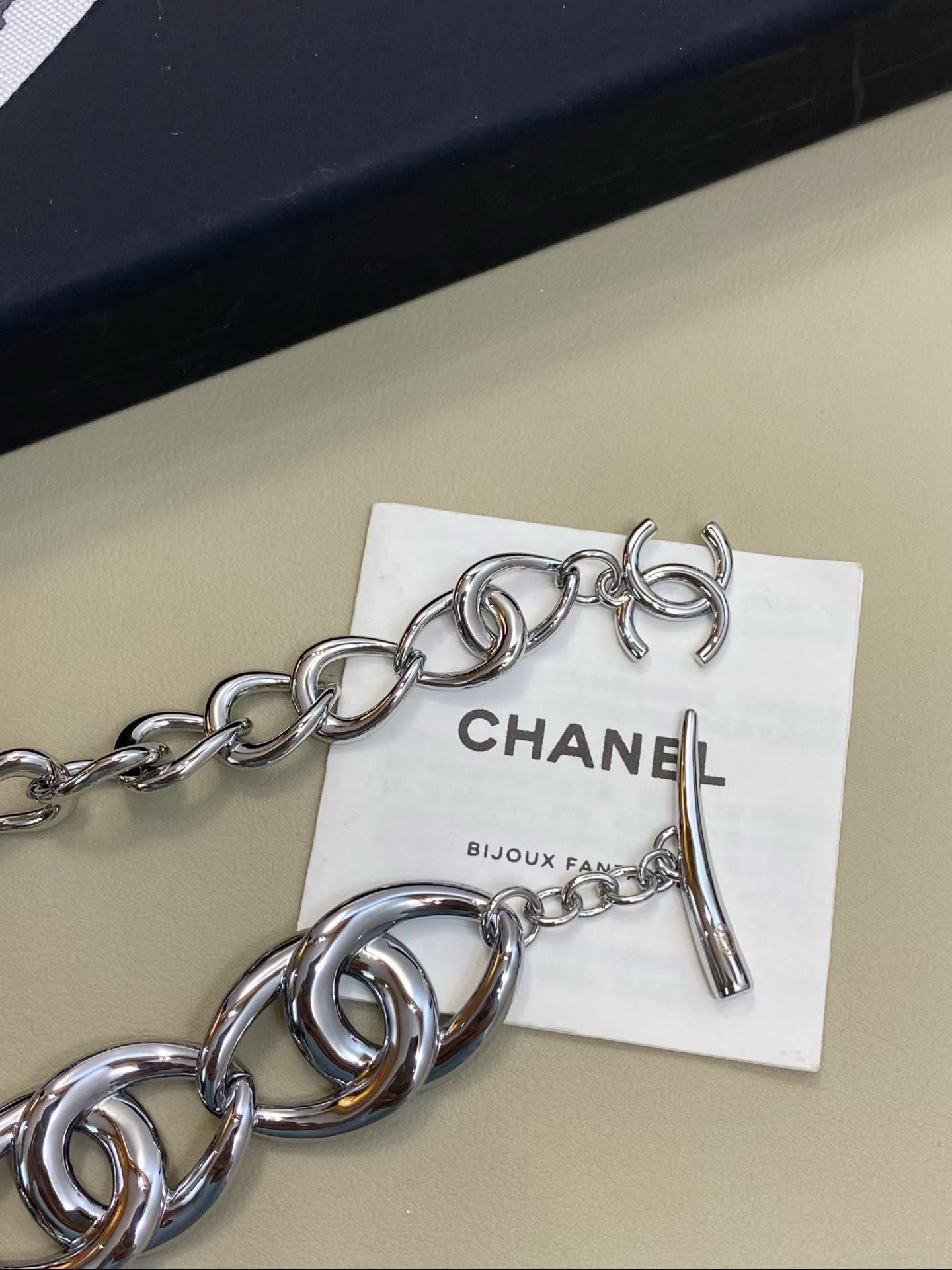 Chanel Silver Chain Necklace and Bracelet Set