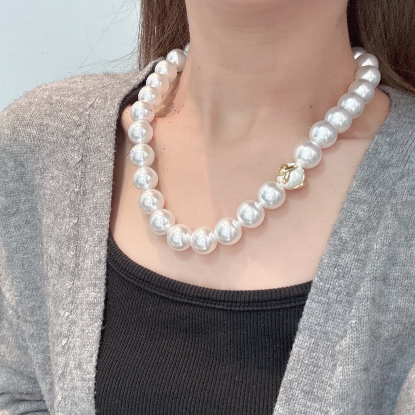Chanel Elegant White Pearl Necklace with Gold Clasp